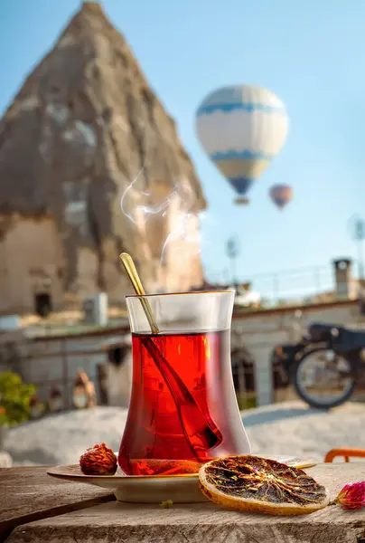 View Cappadocia Cup Turkish Tea — Stock Photo, Image