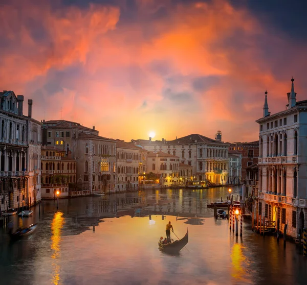 Canal Grande Venetië Zonsondergang Italië Rechtenvrije Stockafbeeldingen
