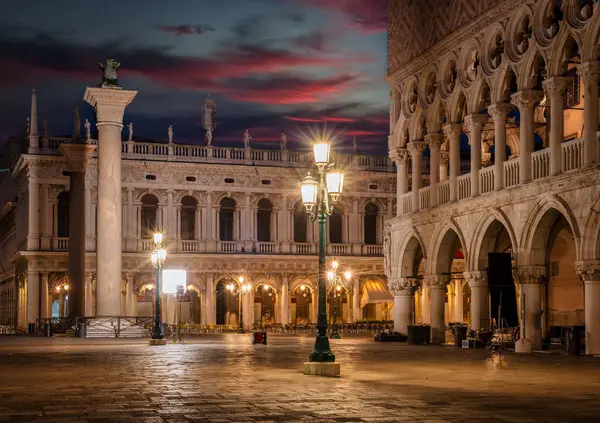 Venetian Piazza San Marco Natten Italien Stockbild