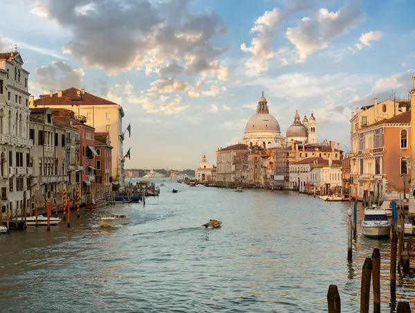 Vackra Lugn Solnedgång Över Canal Grande Venedig Italien Stockbild