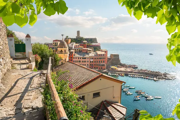 Widok Vernazza Lecie Cinque Terre Liguria Włochy Obraz Stockowy