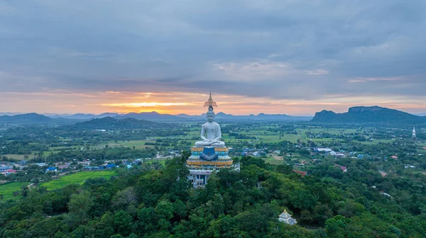 stock image Aerial image of a large Buddha statue at Wat Nong Hoi Temple in Ratchaburi, Thailand.