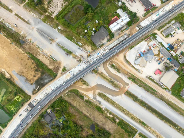 Aerial Image Road Construction Machine Asphalting Process Asphalt Paver Roller — Stock Photo, Image