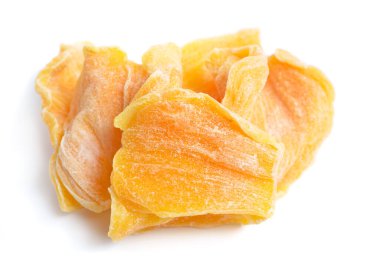 Dried jackfruit chips isolated on white background.