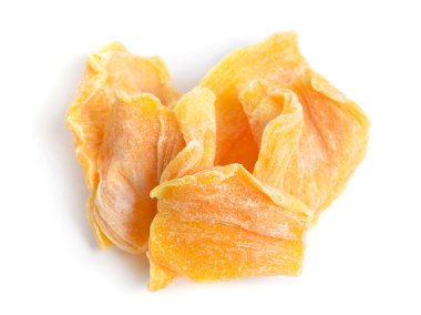 Dried jackfruit chips isolated on white background.