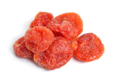 Whole sweet dried tomatoes. Isolated on white background.