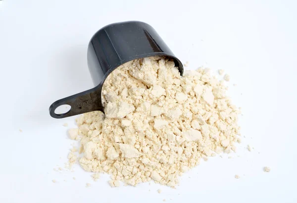 Πρόσθετο Τροφίμων Ζωική Σκόνη Πρωτεΐνης Άλμα Λευκό Φόντο — Φωτογραφία Αρχείου