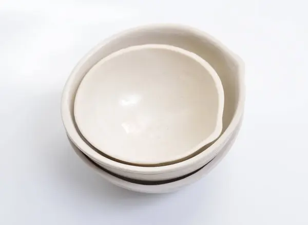 Vintage Pharmaceutical Ceramic Crucibles White Background — Stock Photo, Image