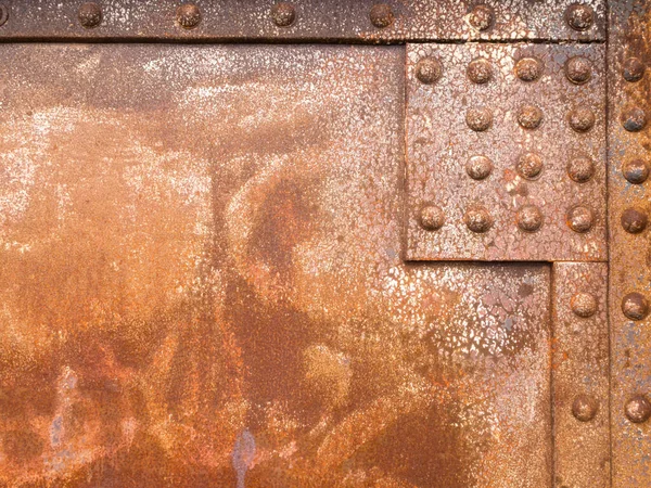 Těžce Zkorodované Železné Desky Nýtované Ocelové Konstrukce Pozadí Textury Vzoru — Stock fotografie