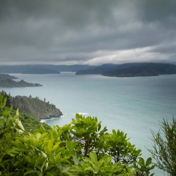 View Beautiful Coastal Landscape New Zealand Marlborough Sounds Cloudy Bay — Stock Photo, Image
