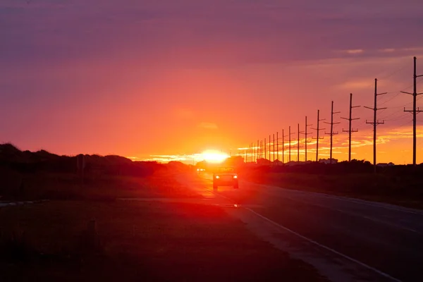 Гарний Захід Сонця Атлантичному Узбережжі Сша Автомобільний Рух Шосе Острові — стокове фото