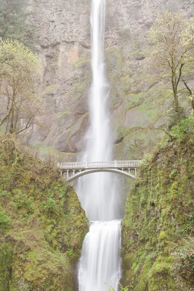 Multnomah Falls Met Zijdezacht Water Benson Footbridge Beroemde Bezienswaardigheid Columbia — Stockfoto