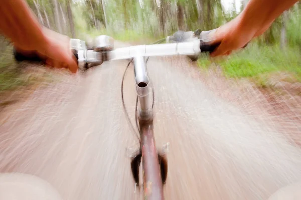 Dashing Fast Some Forest Trail Mountain Bike — Stock Photo, Image