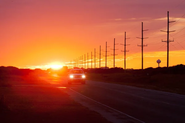 Beautiful Atlantic Coast Sunset Car Traffic Highway Hatteras Island Outer — Stock Photo, Image
