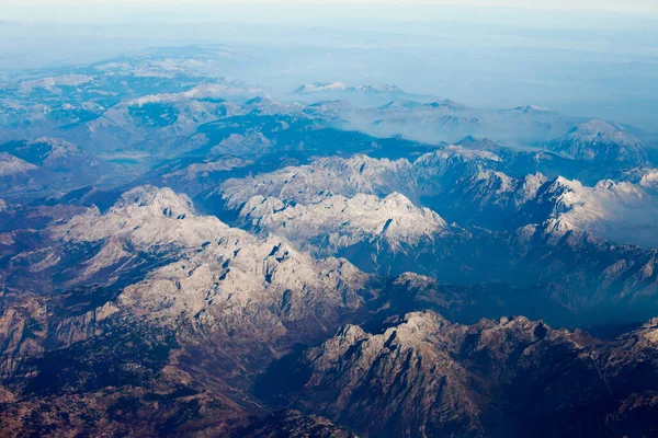 Aerial View Rocky Peaks Maja Jezerc Highest Mountain Albanian Alps — Stock Photo, Image