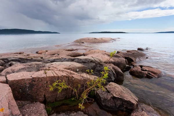 Rock Granito Rochoso Paisagem Verão Costa Lago Superior Ontário Canadá — Fotografia de Stock