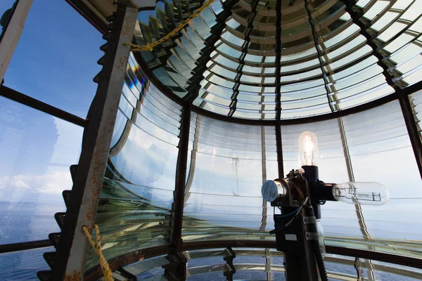 Electric Light Bulb Assembly Glass Fresnel Lens Anse Amour Lighthouse — Stock Photo, Image