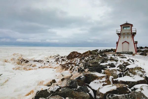 Oceano Atlântico Congelado Beira Mar Farol Arisaig Condado Antigonish Nova — Fotografia de Stock
