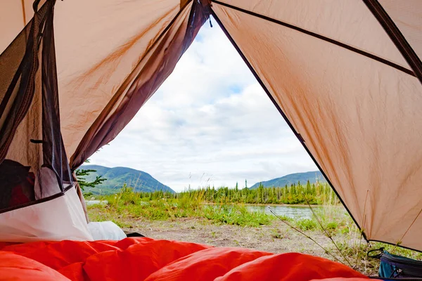 Camping Vue Sur Nature Sauvage Fleuve Yukon Territoire Yukon Canada — Photo