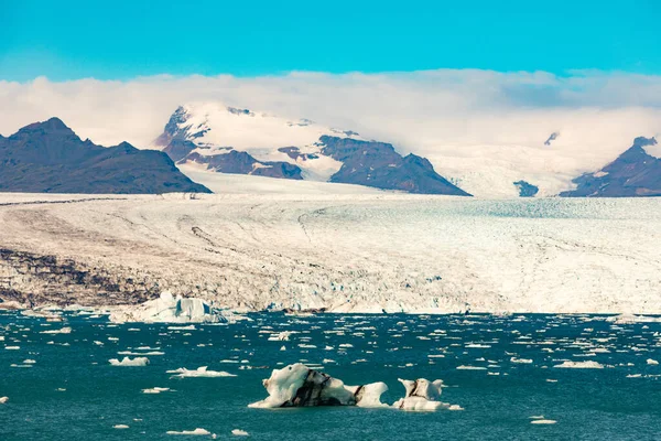 Lagoa Glaciar Jokulsarlon Frente Vasta Extensão Campo Gelo Glaciar Vatnajokull — Fotografia de Stock
