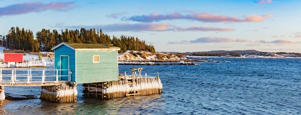 Traditionella Fiskestadiehus Trädockor Vid Kusten Newfoundland Nära Twillingate Kanada — Stockfoto