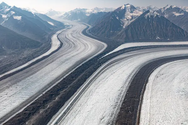 Каскавульський Льодовик Повітряний Гірський Краєвид Злиття Двох Основних Льодовикових Потоків — стокове фото