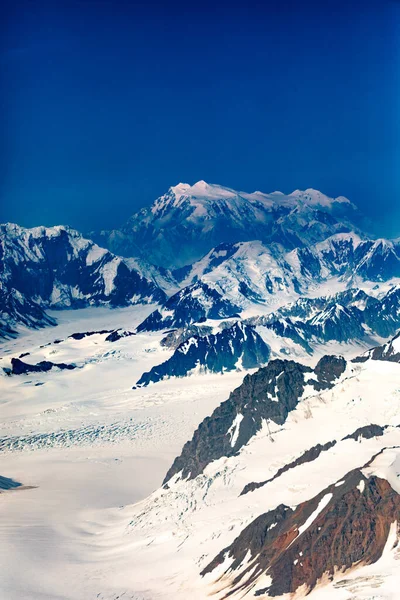 stock image Mount Logan towering over St. Elias mountains icefield Kluane National Park, highest mountain peak of Canada, Yukon Territory near Haines Junction