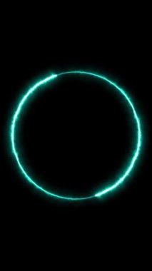 Dönen neon ışık çerçevesi. Parçacık enerji çerçevesi. Soyut teknoloji