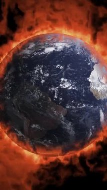 Global warming concept. Earth globe 3d burning for climate changes. World pollution and weather disaster.