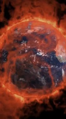 Global warming concept. Earth globe 3d burning for climate changes. World pollution and weather disaster.
