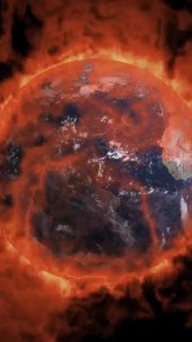 Global warming concept. Earth globe 3d burning for climate changes. World pollution and weather disaster.