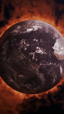 Global warming concept. Earth globe 3d burning for climate changes. World pollution and weather disaster.