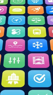 Uygulama 3d - Uygulama simgeleri ile birlikte izleyici - Mobil aygıt ekranında uygulama simgeleri seti - 3d