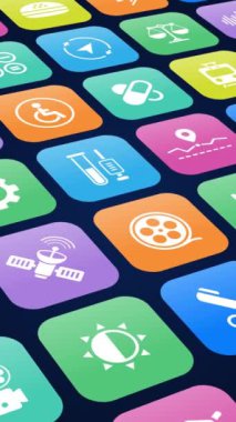 Uygulama 3d - Uygulama simgeleri ile birlikte izleyici - Mobil aygıt ekranında uygulama simgeleri seti - 3d