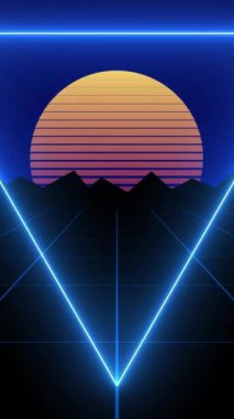 Arcade video oyunu klasik soyut vintage ve retro neon arkaplan - Güneş ve ızgara tünel