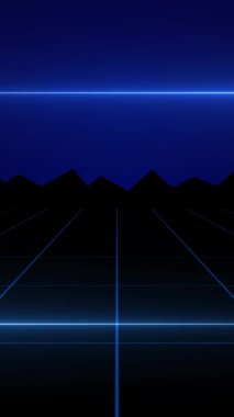 Arcade video oyunu klasik soyut vintage ve retro neon arkaplan - Güneş ve ızgara tünel