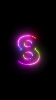 Neon Light 10 Seconds Countdown on black background. Running laser light. Timer from 10 to 0 seconds countdown.