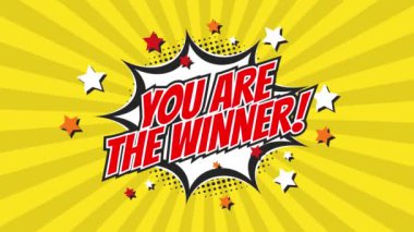 Kazanan animasyon metni. En iyi sonuç için tebrikler. Kazanan mesaj. Kazanan kutlama