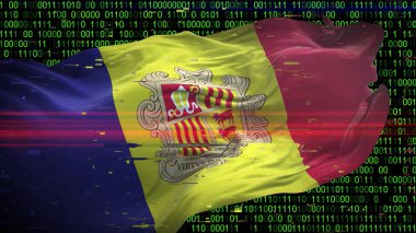 Binary code on flag of Andorra. Program source code or Hacker concept on Andorran flag. Andorra digital technology security, hacking or programming clipart