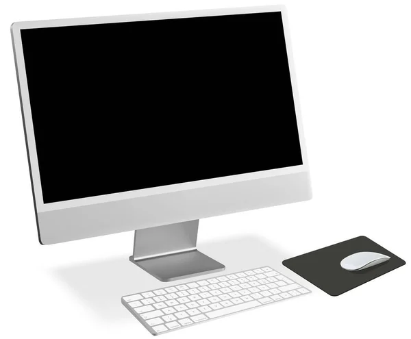 Bir Klavye Fare Ile Bir Düz Ekran Masaüstü Bilgisayarının Ayrıntılı — Stok Vektör