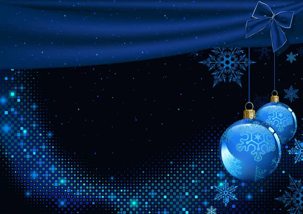 带挂圣诞装饰品的深蓝色圣诞背景和抽象的半色调像素效果 彩色现代图解 — 图库矢量图片
