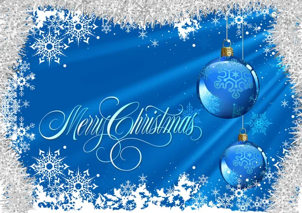 ブルーアブストラクト光の光線と装飾的なシルバークリスマスチェーンとハンギングクリスマスの装飾とクリスマスの背景 冬のイラスト ベクトル — ストックベクタ