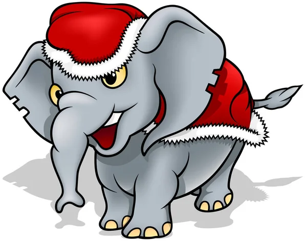 Cute Elephant Santa Claus Costume Colorful Christmas Illustration Isolated White — 스톡 벡터