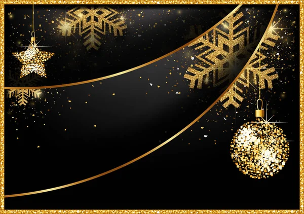 Abstract Zwart Kerstmotief Met Gouden Decoraties Driedimensionale Schaduweffecten Originele Kleurrijke — Stockvector