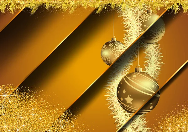 クリスマスボールをモチーフにしたレイヤーエフェクトを施したゴールドモダンクリスマス背景 Festival Color Illustration Vector — ストックベクタ