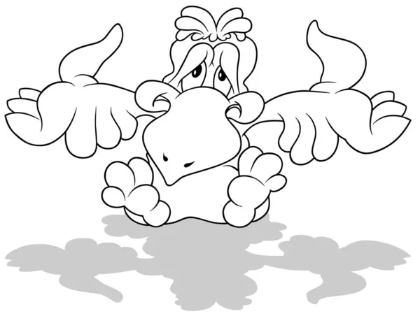 Tekening Van Een Zittende Knorrige Papegaai Met Uitgestrekte Vleugels Illustratie — Stockvector