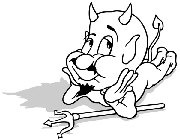 Desenho Diabo Mentiroso Pensivo Ilustração Dos Desenhos Animados Isolado Fundo — Vetor de Stock