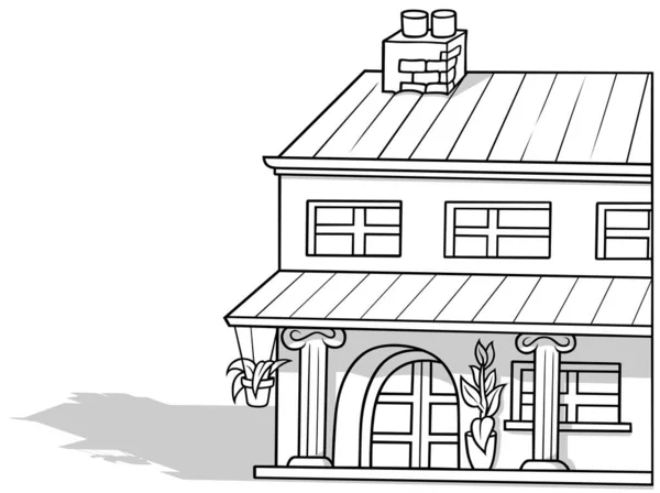 画一个有装饰柱的家庭住宅 以白色背景为背景的卡通图解 — 图库矢量图片