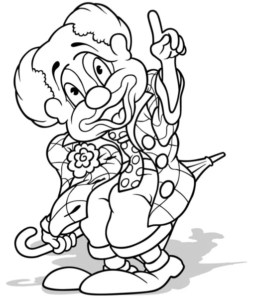 Kresba Cirkusového Klauna Kostkované Bundě Ukazující Prst Cartoon Illustration Isolated — Stockový vektor