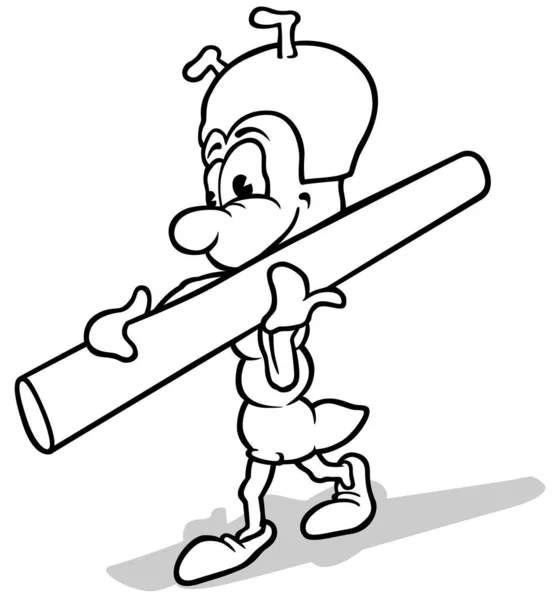 Kresba Mravence Nesoucího Kus Stonku Karikatura Ilustrace Izolované Bílém Pozadí — Stockový vektor